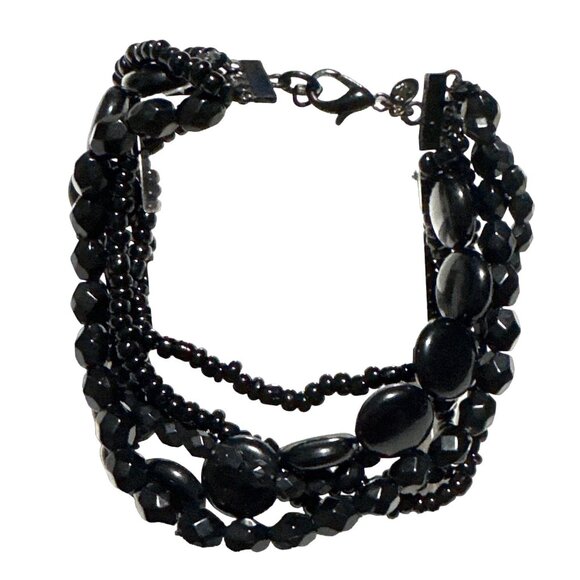 Vintage Eclectic Black Bead Bracelet Premier Designs Edgy Chic  Multi Strands - Picture 1 of 5